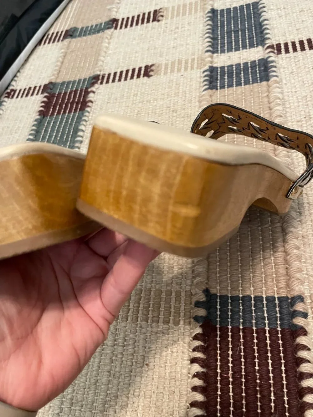 TORY BURCH Lattice Basketweave Leather Wood Sole Clog Sandals Slides \\ 8
